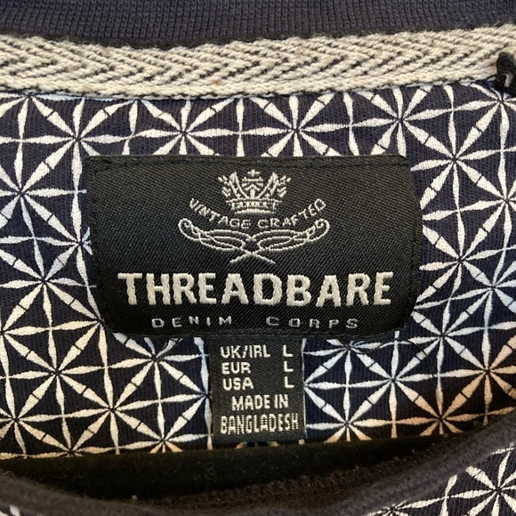 threadbare navy and white geometric patterned short sleeve tee. Size Large. - Picture 3 of 5